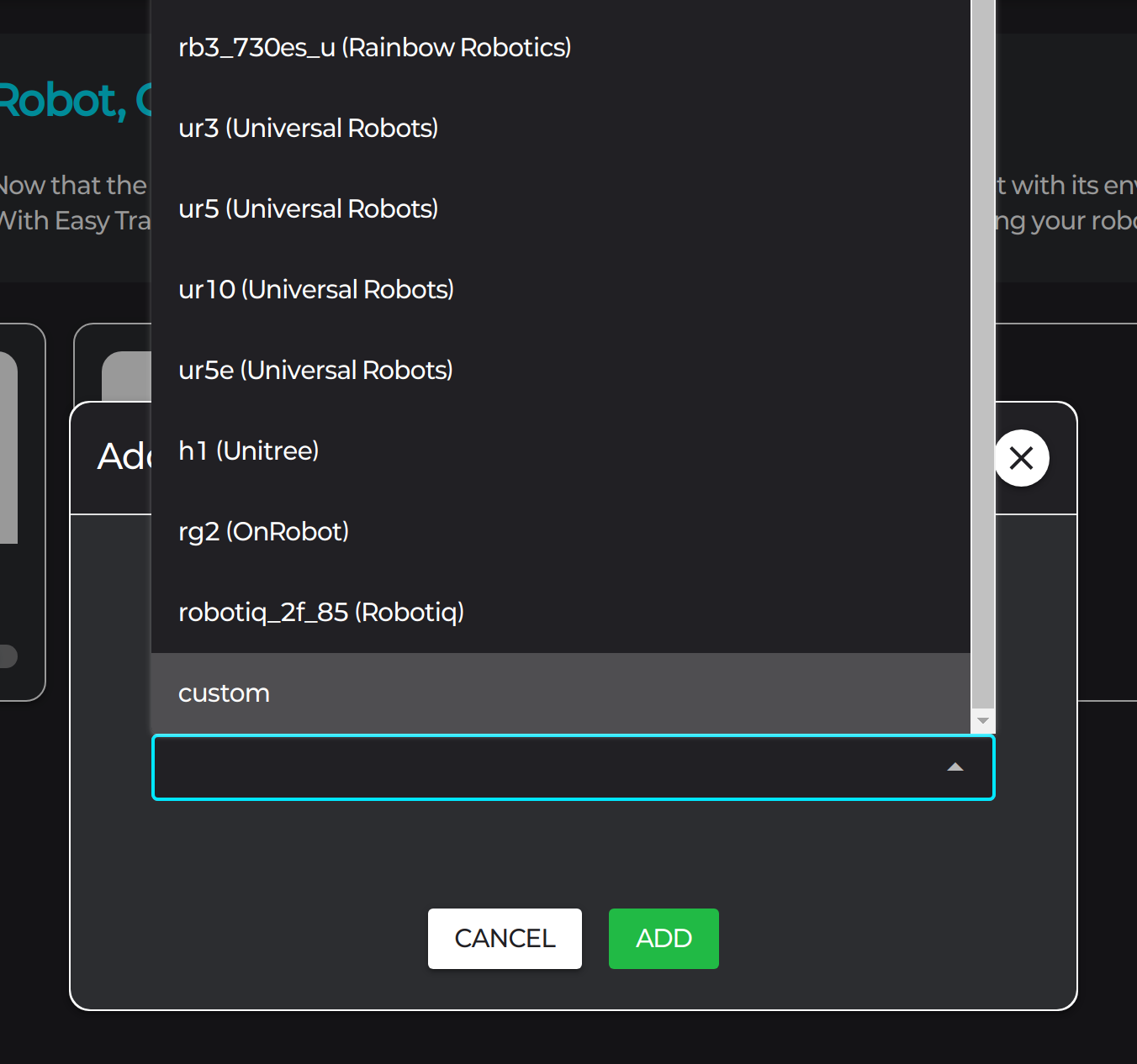 비지원 로봇 설정